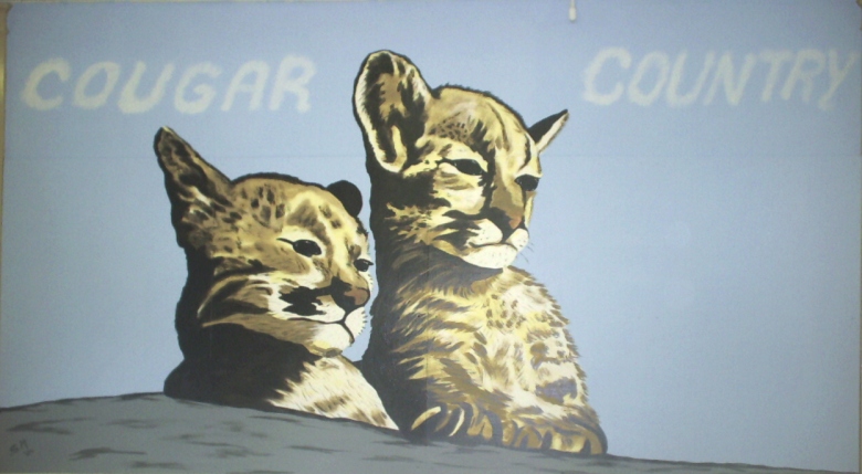 Shelton painted this Cougar Country mural for Barret Elementary, Shreveport, LA in 2004.